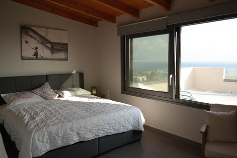 A new, modern furnished bedroom with an amazing vew balcony. Is conveniently loc Heraklion, Greece Blue view apartment Entire guesthouse vacation rental 26721660