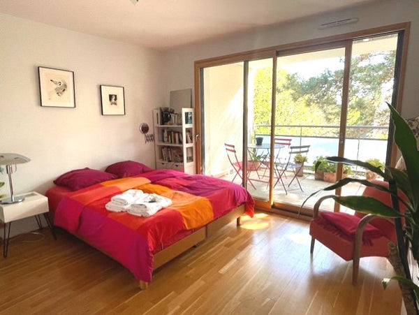 Chambre lumineuse et très calme dans immeuble récent de standing. Bus direct pou Lyon, France Chambre lit 160 terrasse et salle d'eau privative Private room in rental unit vacation rental 31802467