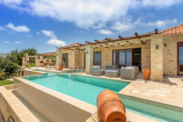 Swim leisurely lengths in an infinity pool overlooking rolling countryside and t Chania, Greece Villa Elena Chania - Explore Nature near a Luxurious Stone Villa with a Garden Entire villa vacation rental 22912671