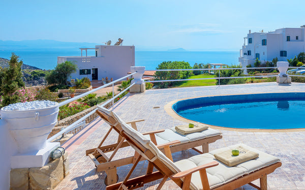 Villa Sunlit Irida is a sea view 3-bedroom Villa with a private pool, in the are Chania, Greece Villa Sunlit, 3 BD, 3 BA, private pool Cycladic home vacation rental 17127535