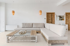 The home's Mediterranean style interior showcases a wood-and-white aesthetic, be Chania, Greece Rustic Minimalist Home with Outdoor Pool Entire home vacation rental 29322736