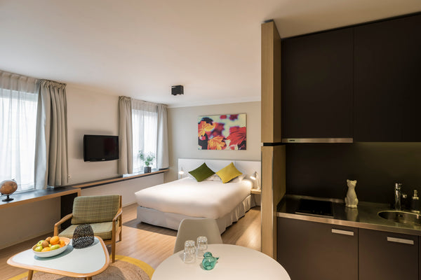 Room with equipped kitchen, comfortable seating area, private bathroom and comfo Brussels, Belgium Room with equipped kitchen at hotel residence Entire serviced apartment vacation rental 45588567