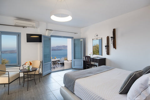 THE CALENDAR IS NOT UPDATED!<br />Please scroll down the page and choose CONTACT  Santorini Akrotiri Superb Sea View Shared Pool Room in aparthotel vacation rental 46348066