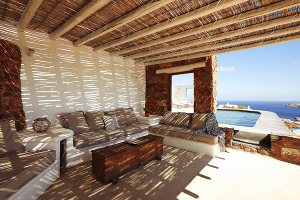 Elegant villa with private pool boasting breathtaking views over bohemian Agios  Athens, Greece Golden Dune Villa by Mykonos Dunes Cycladic home vacation rental 11494533