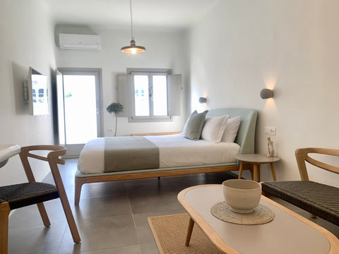 The Alpha suite is newly furnished and comprises of a bedroom, living space and   Mod Santorini Vegan Boutique Hotel - Alpha Room Room in hotel vacation rental 53269717