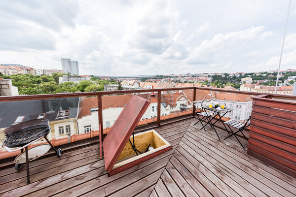 Make your holiday in our beautiful duplex flat with a unique layout, hosted by p Prague, Czechia Charming Duplex Apartment · Super Terrace · AC! Entire serviced apartment vacation rental 24072293