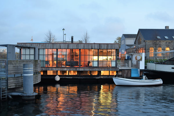 Wonderfull sunny boathouse. big New York style windows from floor to ceiling in  Copenhagen, Denmark Boathouse with evening sun Copenhagen K Boat vacation rental 23164106