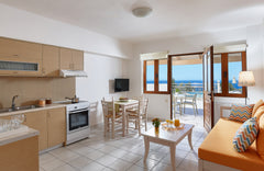 Sunlit as its name states, in shades of orange, generous size of 48 square metre Heraklion, Greece Cozy pool front apartment with sea view (Orange) Room in aparthotel vacation rental 3427528