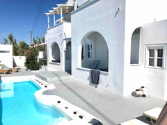 Its an appartment with Mediterranean architecture wich contains a queen size bed Perissa, Greece Apartment with yard and pool use Entire condo vacation rental 44112418