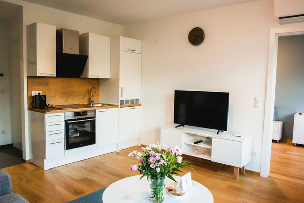The apartment has a spacious living room with a kitchen, one bedroom, a bathroom Vienna, Austria New Apartment Top 2 Entire rental unit vacation rental 53194438