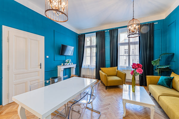 Brew some Nespresso coffee and draw back the drapes from the floor-to-ceiling wi Prague, Czechia Colorful and Quiet Wenceslas Square Apartment Entire rental unit vacation rental 30904397