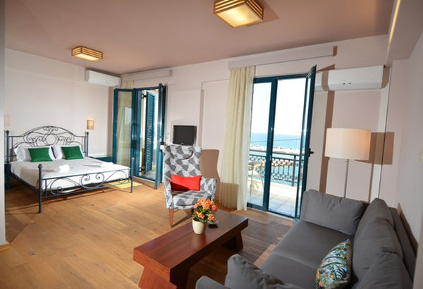 Marelina Villas is a beachfront hotel with a swimming pool in a very friendly at Rethimnon, Greece Marelina Villas-Apartment 1 Bedroom Sea View Room in hotel vacation rental 51160035