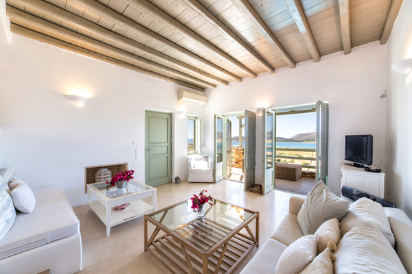 This fabulous summer villa is located in the serene Agios Georgios area, a 15 mi Alimos, Greece Modern family villa with swimming pool Cycladic home vacation rental 17970856