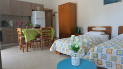 The studio is decorated in the mindset of greek vacation, blue and green are the Rhodes, Greece Eva's Greek studio Entire rental unit vacation rental 35188844
