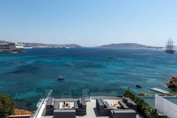 With unobstructed view to the deep blue of the Aegean Sea and Chora of Mykonos,  Greece Obsession Standard Double Room Cycladic home vacation rental 37651429