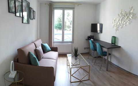 "Berge du Rhône" est un studio 2*, entièrement rénové de 19 m2, moderne, au calm Saint-Cyr-au-Mont-d'Or, France Centre, parking- Fonctionnel/agréable/propre/calme Entire rental unit vacation rental 43164034