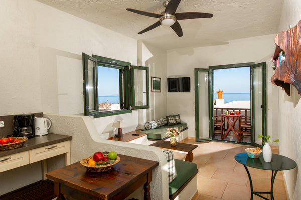 Situated directly on the sea, on a rocky seashore, in the small fishing village  Sisi, Greece Porto Sisi Cozy Sea View Apartment Room in serviced apartment vacation rental 11874650