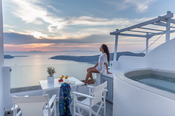 Spacious room, (45sqm) with External jacuzzi and view at the volcano and the bea Imerovigli, Greece Honeymoon Suite with volcano view Entire villa vacation rental 6463919