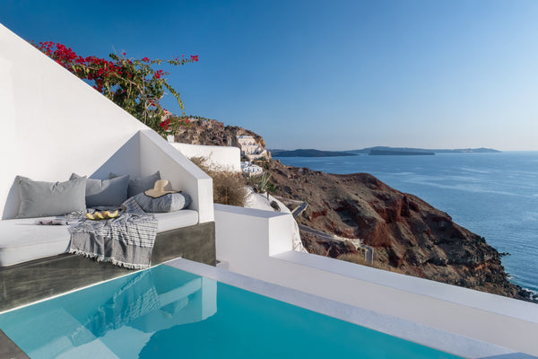 Traditional cave-style room with unique caldera and sunset view.<br /><br /><b>T Greece Sunset Suite with Heated Plunge Pool Room in boutique hotel vacation rental 32996657