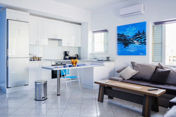 Welcome to this comfy one bedroom summer home with beautiful sea view balcony! F Chania, Greece Blue & White lux flat, just 50 meters from beach! Entire rental unit vacation rental 35909595