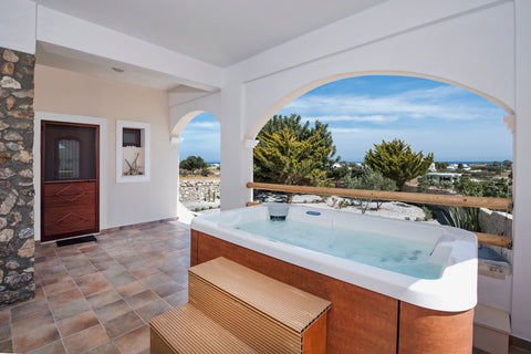 A luxurious 2 bedroom (both en-suite), main floor apartment in Perissa, 900 mete Thera, Greece Beautiful Villa with Hot Tub in Perissa Villa Kiki Entire villa vacation rental 16920789