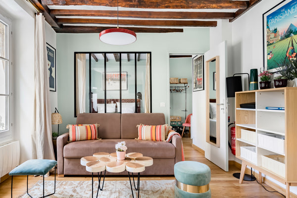 Overlook a historic mansion from modern French casement windows. Stunning expose Paris, France 17th Residence Turned Cute Character Apartment/ Marais Entire rental unit vacation rental 28509517