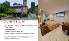 Quartier résidentiel très calme avec facilité de transport (Métro à 1,5 km, bus   Chambre 1 haut de gamme, lit Queen size Private room in bed and breakfast vacation rental 51396814