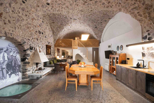 Villa#2 comes in 2 level floors and accommodates up to 6 people. On the ground f Athens, Greece Canava Villas II - Private Pool - Santorini Earthen home vacation rental 25311839