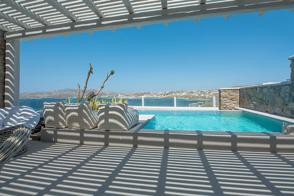 This ground floor apartment features a private outdoor pool and beautiful sea vi  Relax in your private pool, gazing Mykonos Entire rental unit vacation rental 8109305