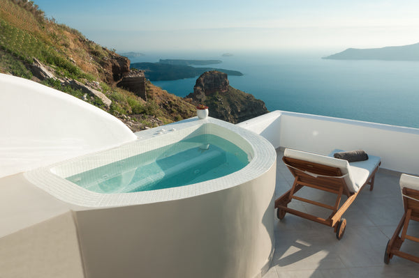 Stated in one of the highest points of Santorini, in the village Imerovigli, Cal  Superior Cave Suite | Hot Tub | Caldera & Sea View Room in boutique hotel vacation rental 613509992241026442