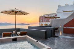 Villa Dawn offers a large shared terrace endowed with a private jacuzzi and brea London, United Kingdom Villa Dawn in Fira  Santorini Entire villa vacation rental 50137396