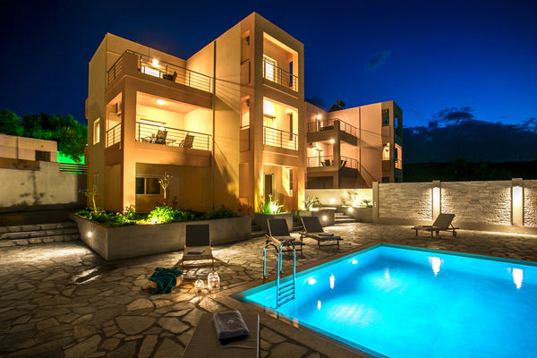 Standing on a hillside slope with a magnificent unblocked view, our luxury villa Greece Villa Katina with pool near Almyrida & Kalyves Entire villa vacation rental 5421857