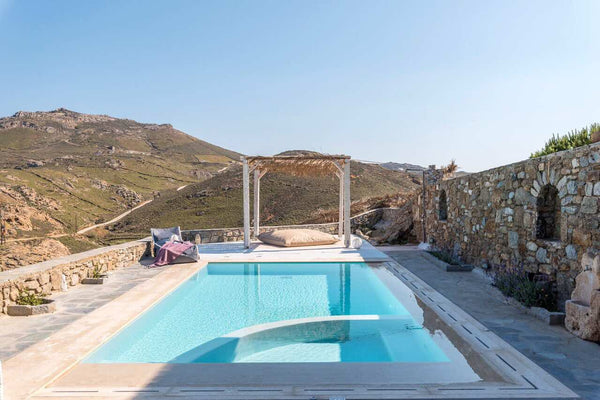 Total Privacy in this pool house in Merchia area. Walkable distance to quiet bea  wild view mykonos villa Loukritia with pool,jacuzi Cycladic home vacation rental 24504949