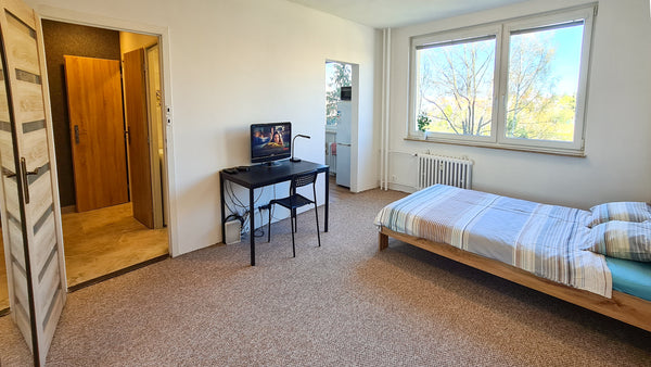 Studio apartment with comfortable bed, fully equipped kitchen, free parking, bus Prague, Czechia Prague Studio - 9 metro stops to Wenceslas Square! Entire rental unit vacation rental 41758514
