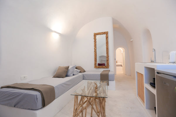 BERYL CAVE VILLA is a traditional cave located at the heart of Akrotiri village  Argyroupoli, Greece BERYL CAVE VILLA  private plunge pool Caldera View Dome vacation rental 35629043