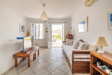 This spacious, newly refurbished, Mykonian style 1-bedroom apartment is a perfec Mikonos, Greece Platys Gialos beach house with sea view balcony Cycladic home vacation rental 46644369