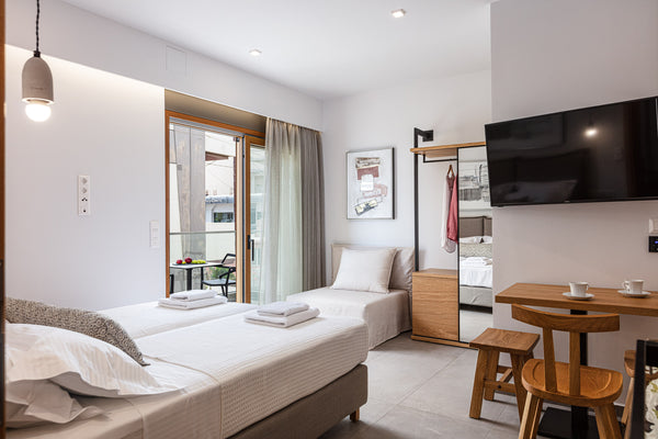 The Superior Studio consists of 1 bedroom with 1 double or 2 single beds. These  Rethimnon, Greece North Coast - Superior Studio with Side Sea View Room in boutique hotel vacation rental 41972301