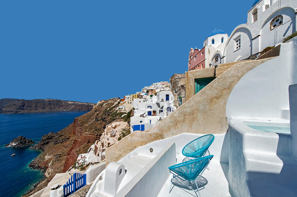 SEACREST VILLA has a bedroom with  double bed, a living room with 2 single beds, Oia, Greece SEACREST VILLA-VOLCANO VIEW Entire villa vacation rental 4207040