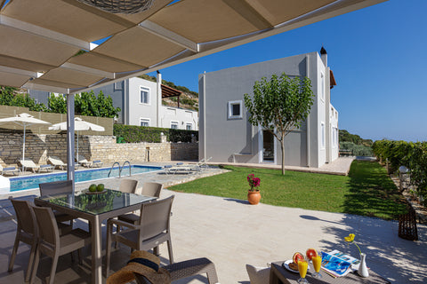 A vista of trees, mountains and sea above Rethymno, perched in Agia Triada villa Rethimnon, Greece Countryside villa w/ Ping Pong, BBQ & private Pool Entire villa vacation rental 48021935