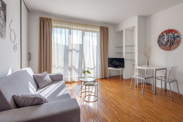 This apartment has a separate bedroom with a double bed, wardrobe or wardrobe ar Prague, Czechia Our fully furnished 2+KK apartment 11213182 Entire serviced apartment vacation rental 22363957