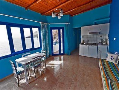 Pretty nice apartment in white-blue colours with amazing sea-view. Where the mou Hora Sfakion, Greece Great sea-view apartment for you! Entire rental unit vacation rental 3787341
