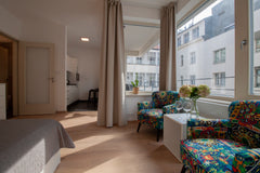 Start your day with a cup coffee on the sunny balcony. Live in a new building on Prague, Czechia Colorful Central Apartment with balcony Entire rental unit vacation rental 38044761