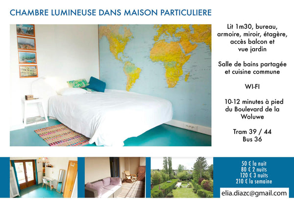 Chambre lumineuse dans maison accueillante. Proche de la ville,  en pleine verdu Brussels, Belgium Chambre voyage Private room in home vacation rental 36481969