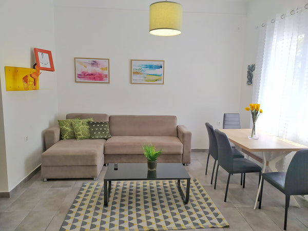 The 2-bedroom, 1-bathroom apartment is on the ground floor (but is still bright  Athens, Attica, Greece Adelos City Apartment in Keramikos Entire rental unit vacation rental 45254471