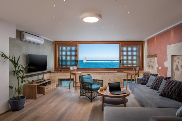 This 90 sq m Suite is located in a newly renovated venetian building in the Old  Chania, Greece Deluxe Sea View Suite (Interior Balcony) Entire rental unit vacation rental 15091768