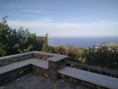 Spacious maisonette with incredible view over the Aegean sea and the capital of  Strapouries, Greece Κτήμα Πέτρινα Βόλια- Maisonette ''Petra'' Entire home vacation rental 51384657