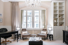 Turn in for a peaceful night's sleep in the blush-hued bedroom at a soundproof s Prague, Czechia Decompress at an Elegant, Central 14th-Century Residence Entire rental unit vacation rental 16523724