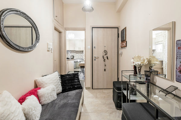 The apartement is elegant design,consist of the bedroom living room kitchen and  Agioi Anargyroi, Greece Lovely small apartement near the center Entire rental unit vacation rental 23743497