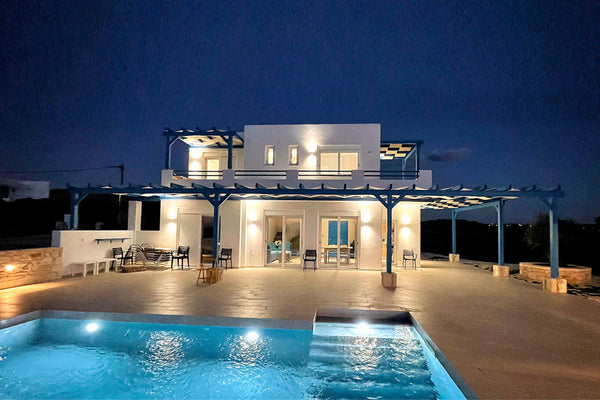 New holiday home with a large terrace, beautiful sea views and heatable pool in   Villa Lagadakia Entire villa vacation rental 48097757