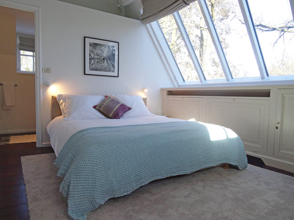 Bright and spacious room in beige and pale green tones with a large canopy. Ensu Uccle, Belgium Bright deluxe room in a green scenery Private room in home vacation rental 10398053